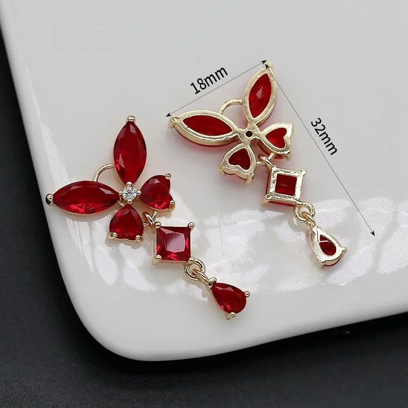 

18K Gold Plated Brass With Zircon Butterfly Charms,Glass Butterfly Tassel Pendants,DIY Necklace Earrings Jewelry Making Findings