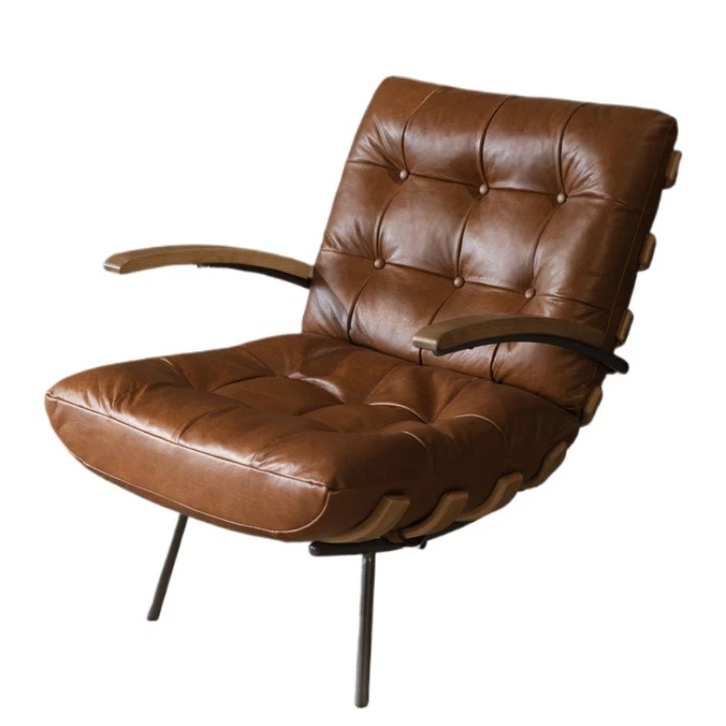 

Single spine chair casual retro leather sofa chair bedroom ribs chair Italian minimalist