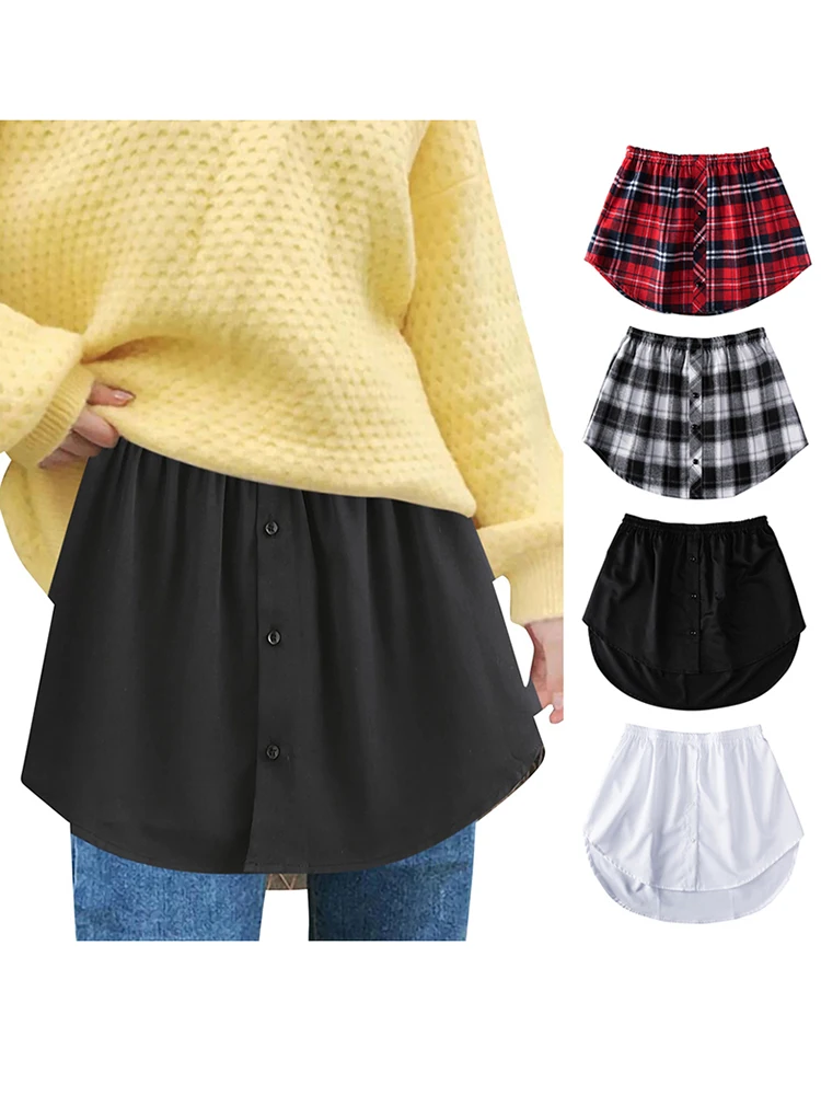 Hot Sale Irregular Detachable Underskirt Women Mini Skirt Red Black White Plaid Printed Elastic Waist