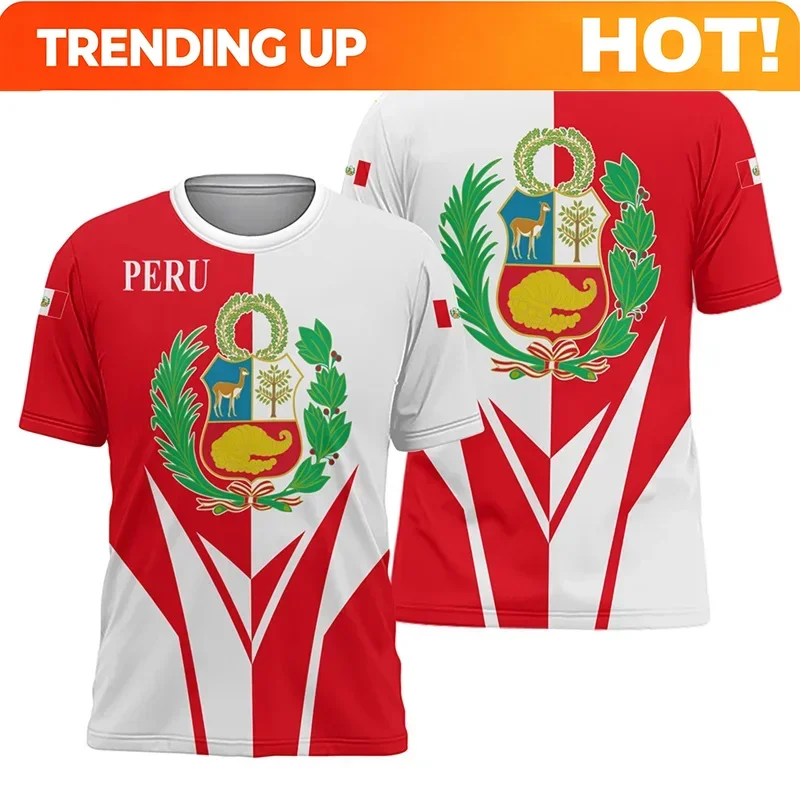 Customization 3D Printing Peru Flag Emblem T Shirts Men Cool Designs T-shirt Womens Clothing Harajuku Fashion Streetwear Kids Te