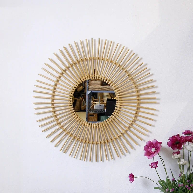 

Rattan Mirror Makeup Boho Wooden Macrame Hallway Hanging Wicker Aesthetic Large Round Mirror Korean Espejo Pared Nursery Decor