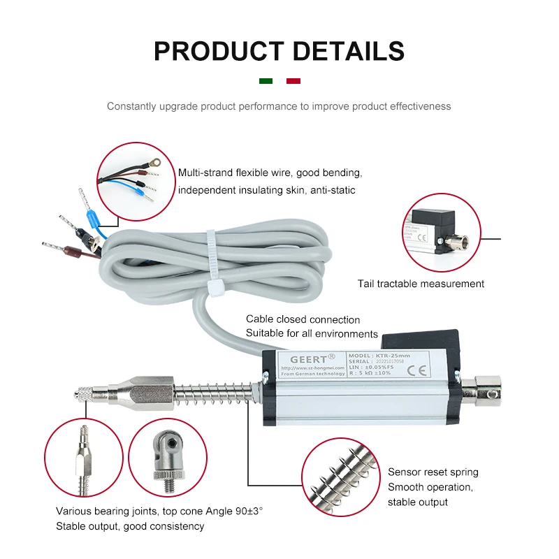 GEERT KTR 10-200mm Self-Resetting Linear Displacement Transducer Potentiometer Electronic Ruler Position Measuring Instruments H