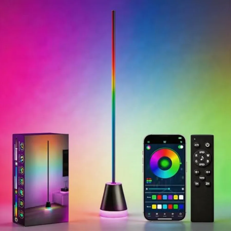 

Smart RGB Corner Floor Lamp - 1700 Lumen LED with APP, Remote and Button Control, Color Changing Ambient Mood Lighting for Livi