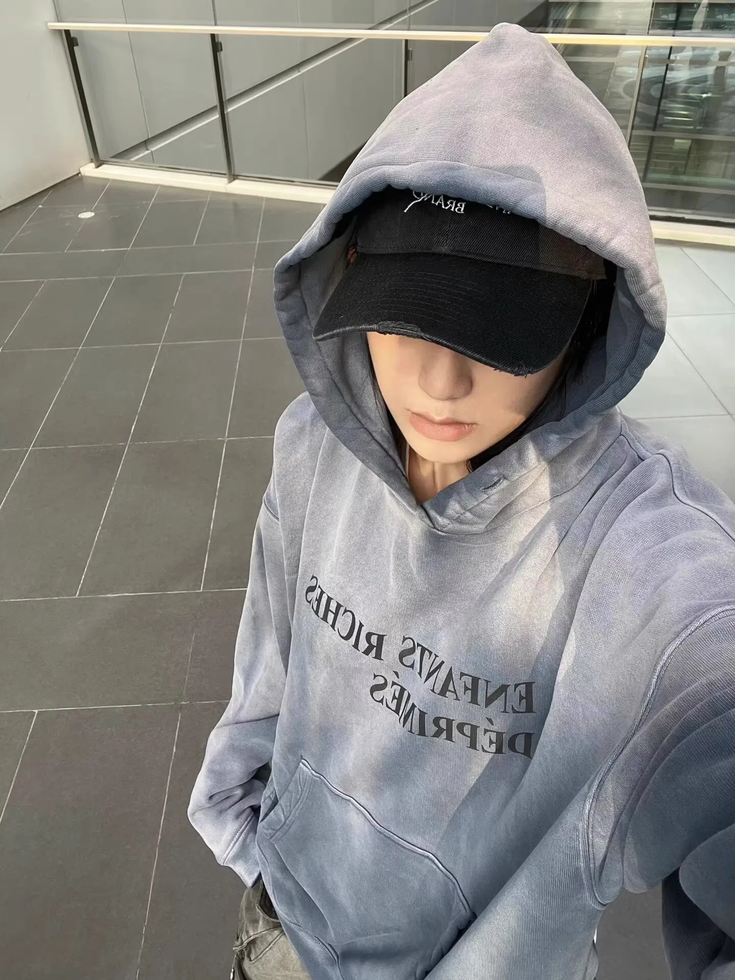 

2024 ERD Melancholy Letter Gradient Blue hoodies High Street Washed Old American Casual Men's and Women's Hoodies WY913