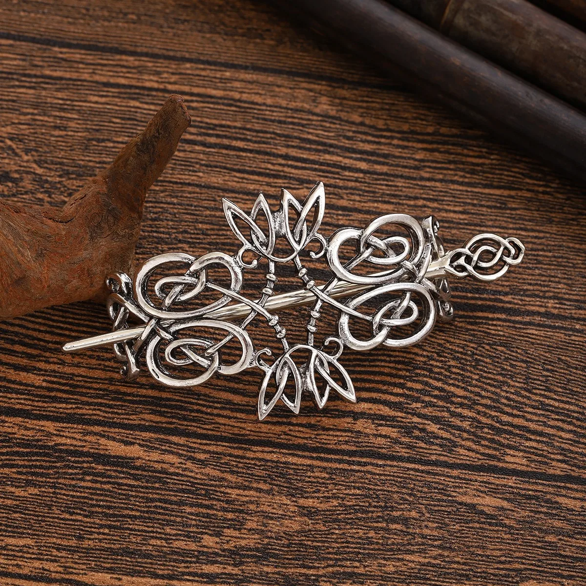 1pc Retro Metall Blume Blatt Eingewickelt Haarnadel Nische Keltische Muster Haarnadel Mittelalterlichen Stil Retro Party Personalisierte Kopfbedeckung – Detail 6