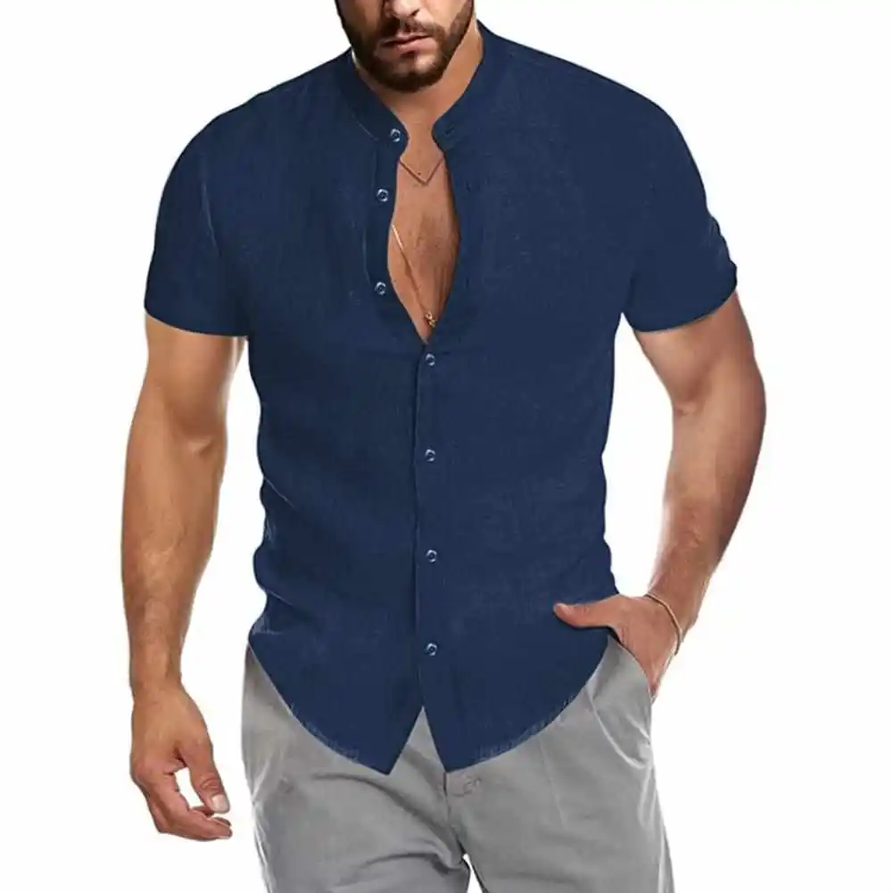 

Men's V-Ne ort Sve Pure Color irt Stand Fit Youthful Sle Ice Sensation Cotton Sun Protection oulder-Width irt