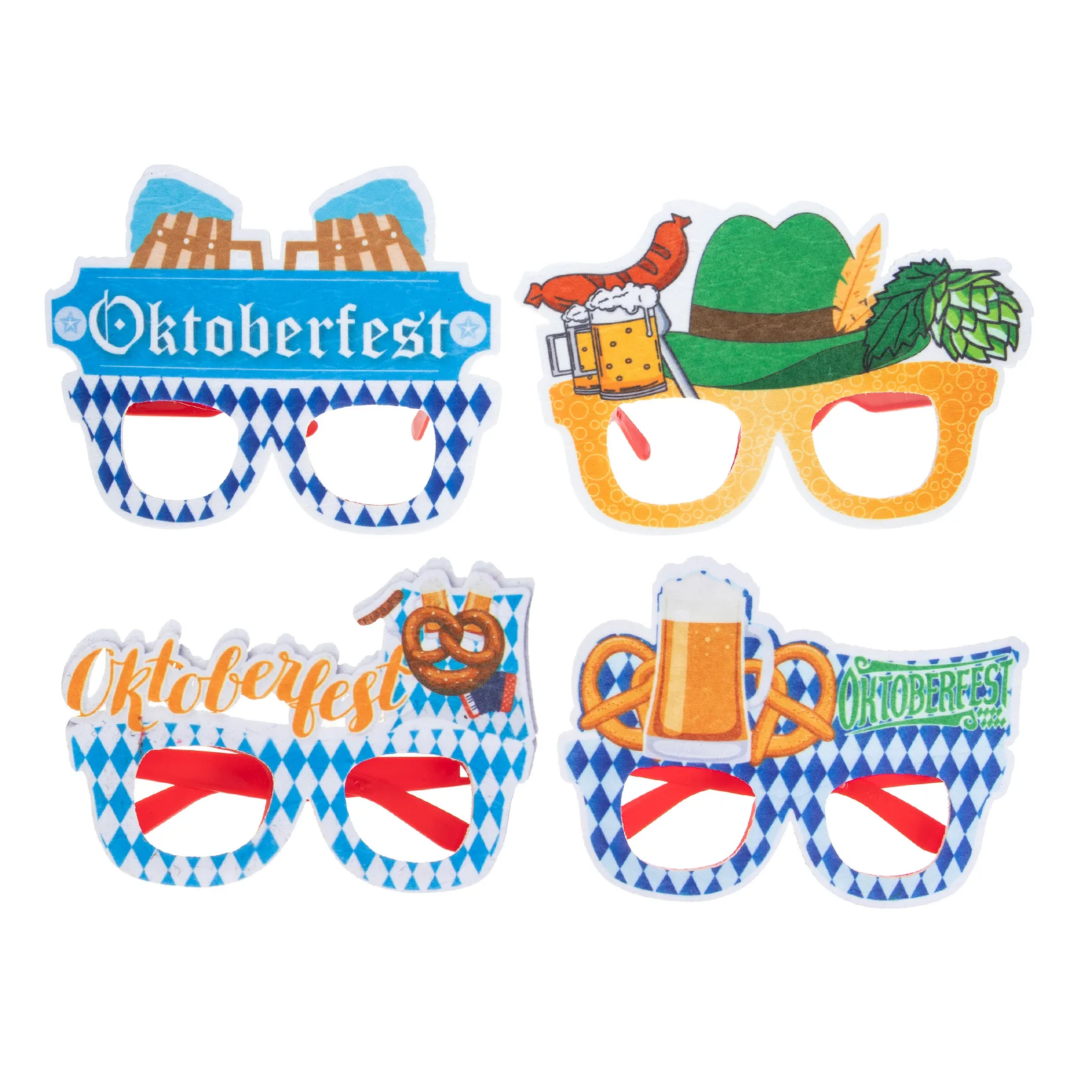 

4pcs Oktoberfest Glasses Set Blue Beer Theme Party Decorations Festive Eyewear Costume Props Lightweight