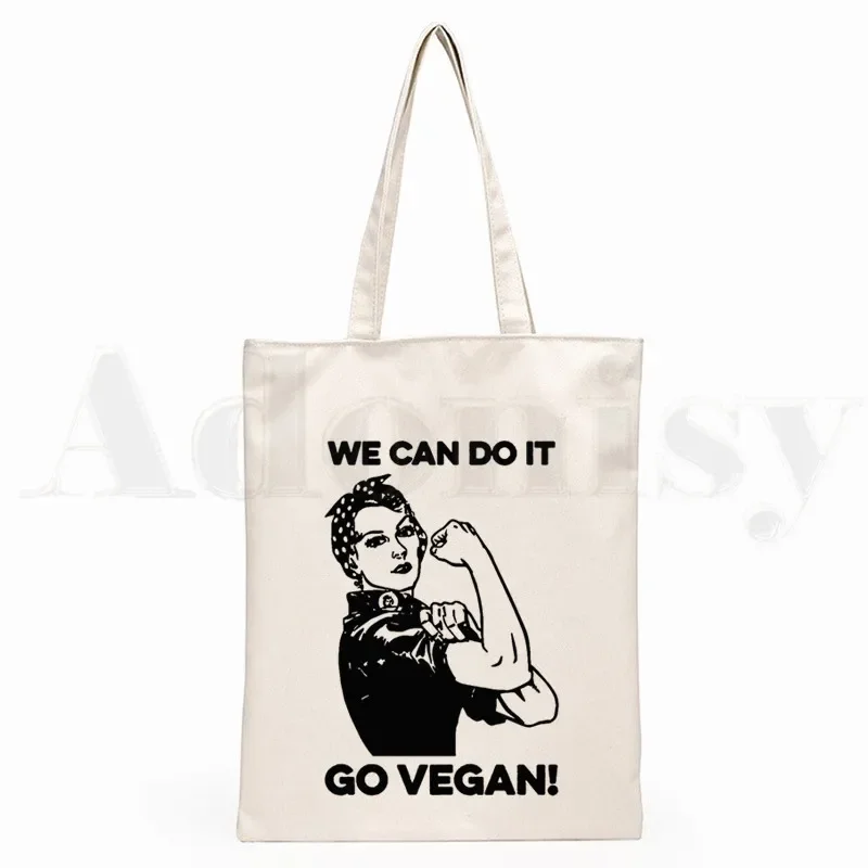 Friends Not Food Vegan Graphic Hipster Cartoon Print Shopping Bags Girls Fashion Casual Pacakge Hand Bag