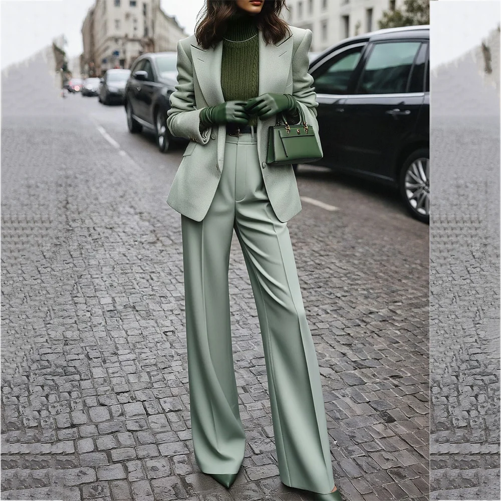 High Street Style Women 2 Piece Suits Elegant Peak Lapel Office Outfit Formal Business Work Party Photoshoot Custom Blazer Set