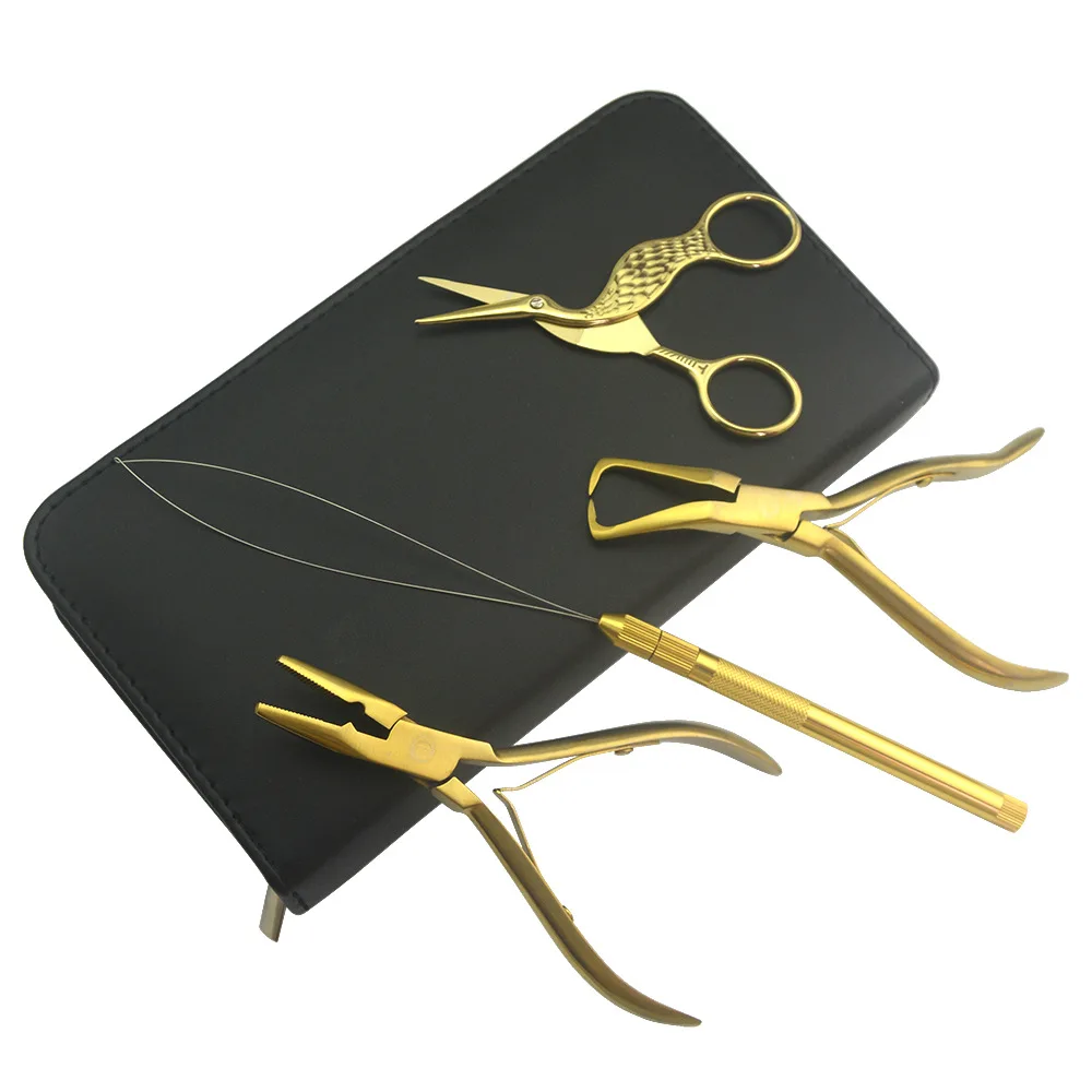 Hair extensions tools set, hair extension pliers + loop threader/hook needle + small scissor