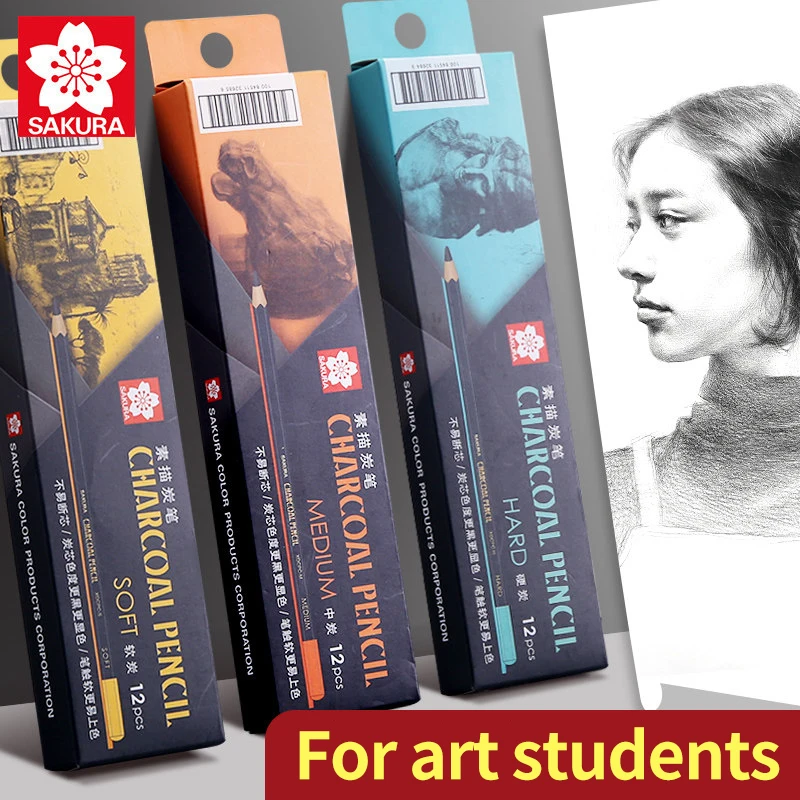 

SAKURA 12Pcs Profession Charcoal Wooden Pencil Set Sketch Drawing Soft/Medium/Hard Wood Pencils Artist Student Art Supplies