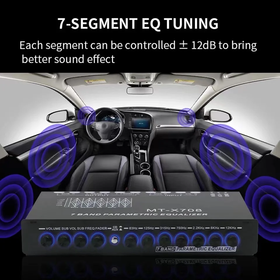 EQ7 Band Equalizer Car Audio 12V with CD AUX Input Select Switch Car Audio EQ Tuning Crossover Amplifier Parametric Equalizer EQ