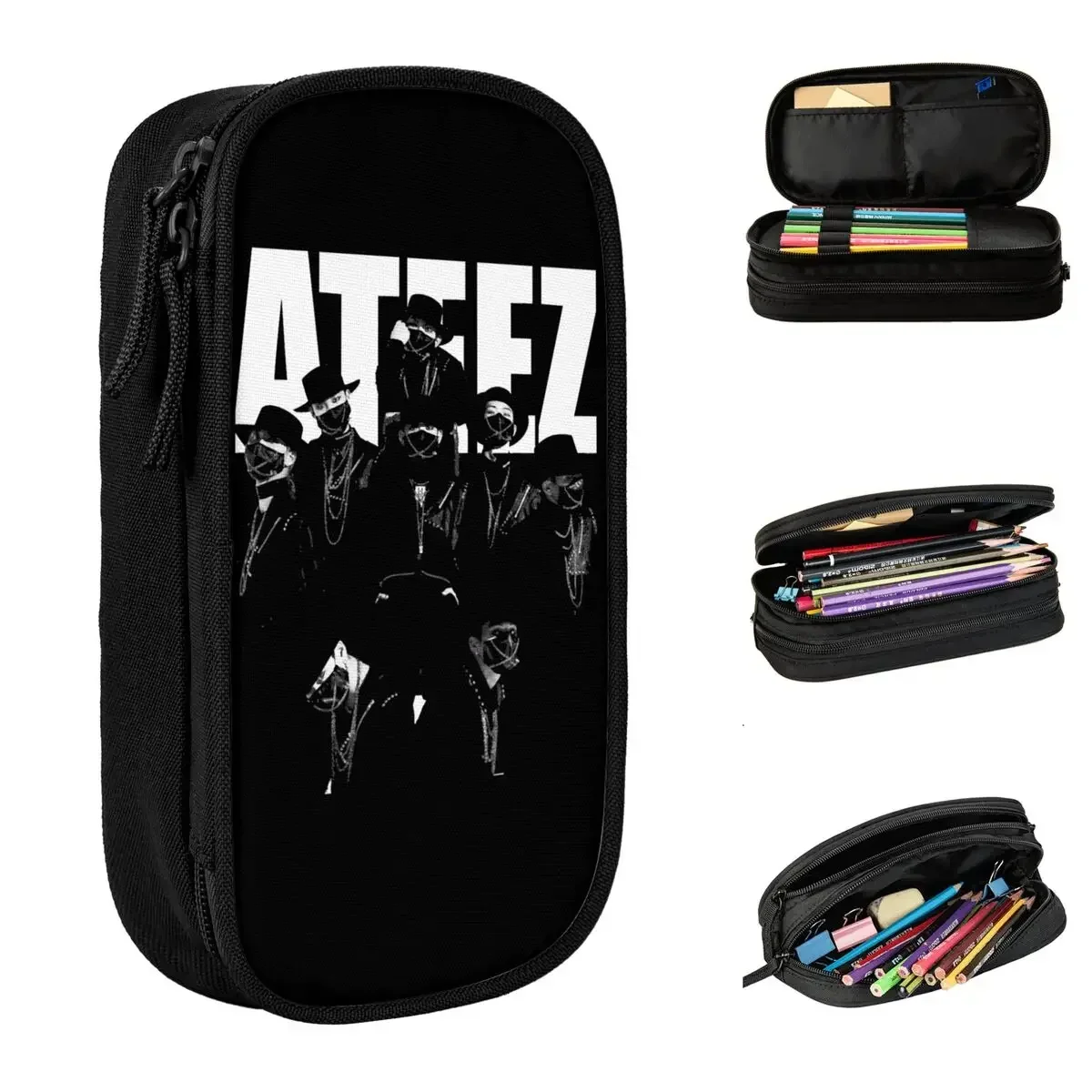 Kpop Ateez Music astucci per matite Vintage bella borsa per penne ragazza ragazzo grandi contenitori per studenti scuola regalo Pencilcases