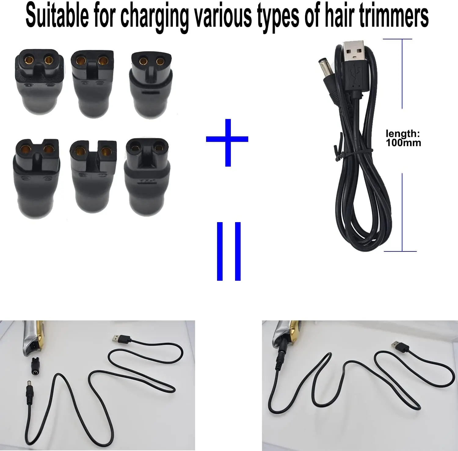 8 pces cabo de alimentação 5v substituição carregador usb adaptador adequado para todos os tipos de clippers de cabelo elétrico