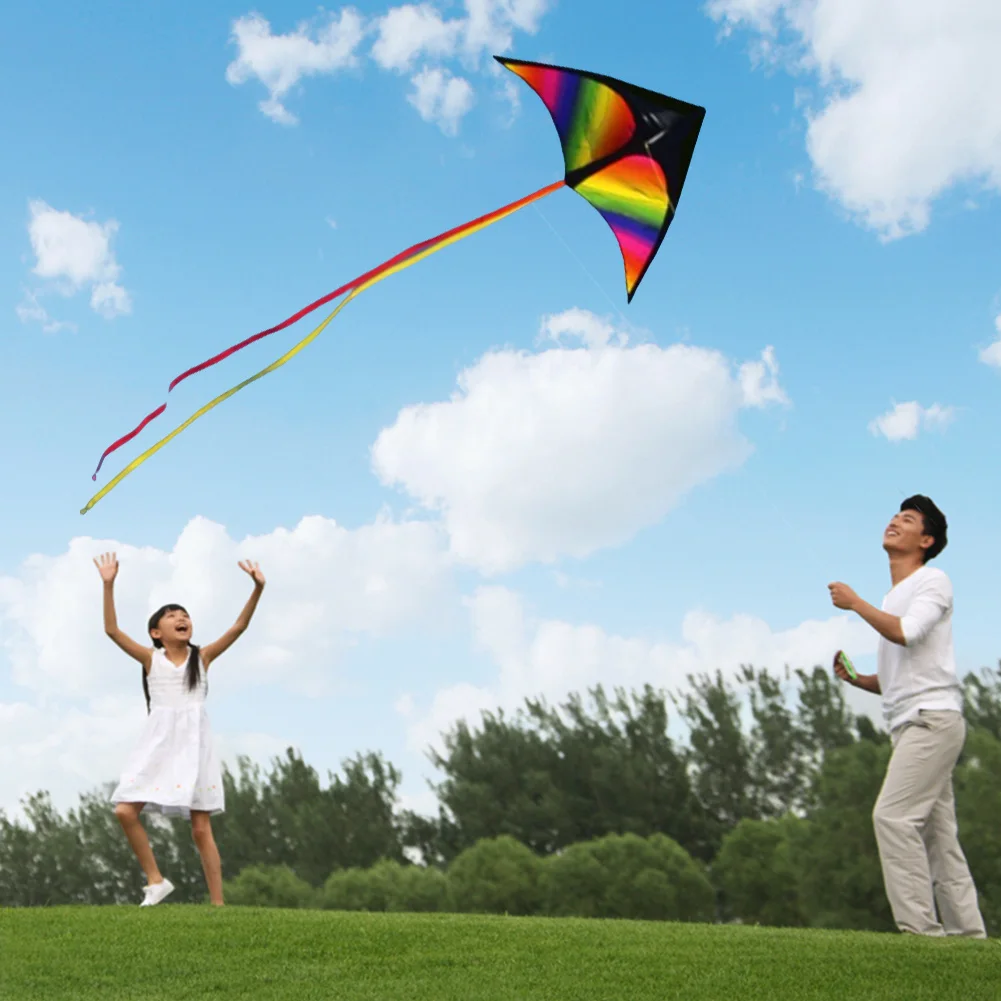 Fly Wind Kite with Wire Board 2x3m Tail Cute Rainbow Kite Easy To Fly Colorful Flight Kite Enhance Coordination for Boys Girls