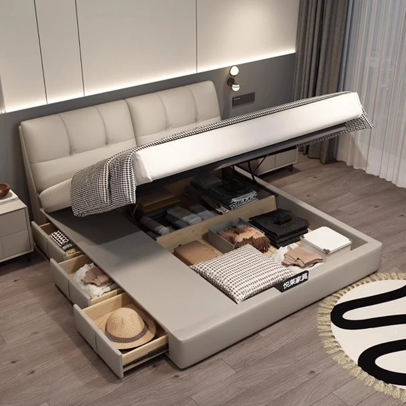 Nordic High End Double Bed Bases & Frame Modern Design Bedroom King Size Bed Storage Bedroom Furniture Кровать Односпальная FYBB image 3