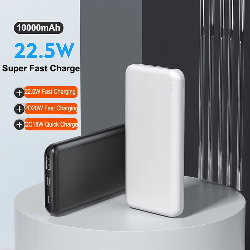 Тонкий внешний аккумулятор 10000 мАч 22,5 Вт QC PD, портативное зарядное устройство с быстрой зарядкой, внешний аккумулятор для iPhone, Samsung, Huawei, Xiaomi Тонкий внешний аккумулятор 10000 мАч 22,5 Вт QC PD, портативное зарядное устройство с быстрой зарядкой, внешний аккумулятор для iPhone, Samsung, Huawei, Xiaomi