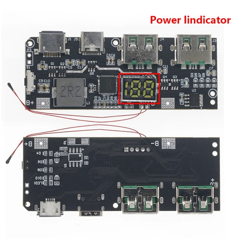 QC4.0 QC3.0 LED Dual USB 5V 4.5A 22.5W Micro/Type-C USB Mobile Power Bank 18650 Charging Module Temperature Protection