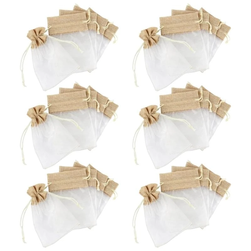 30pcs Sturdy Linen and Organza Fabric Bags with Drawstring Storage Bags for Jewelry Organization and Gifts Presentation