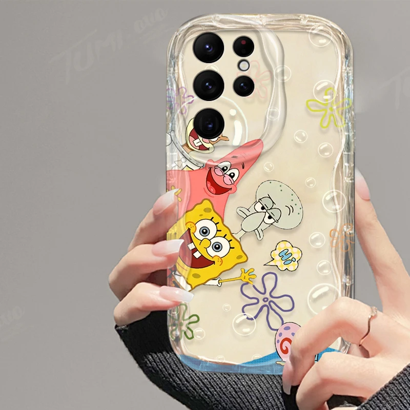 Lovely SpongeBobs Wave Phone Case For Samsung Galaxy S24 Ultra S23 S22 Plus S21 S20 FE A25 A55 A35 A15 A05 A05S Silicone Cover