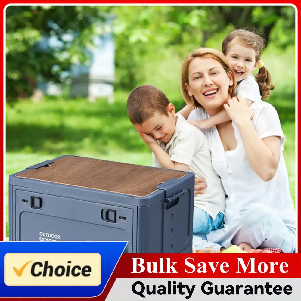 

30L Foldable Storage Box with Wooden Lid Plastic Storage Bin Large Capacity Multifunctional Store Picnic Supplie Snacks and More