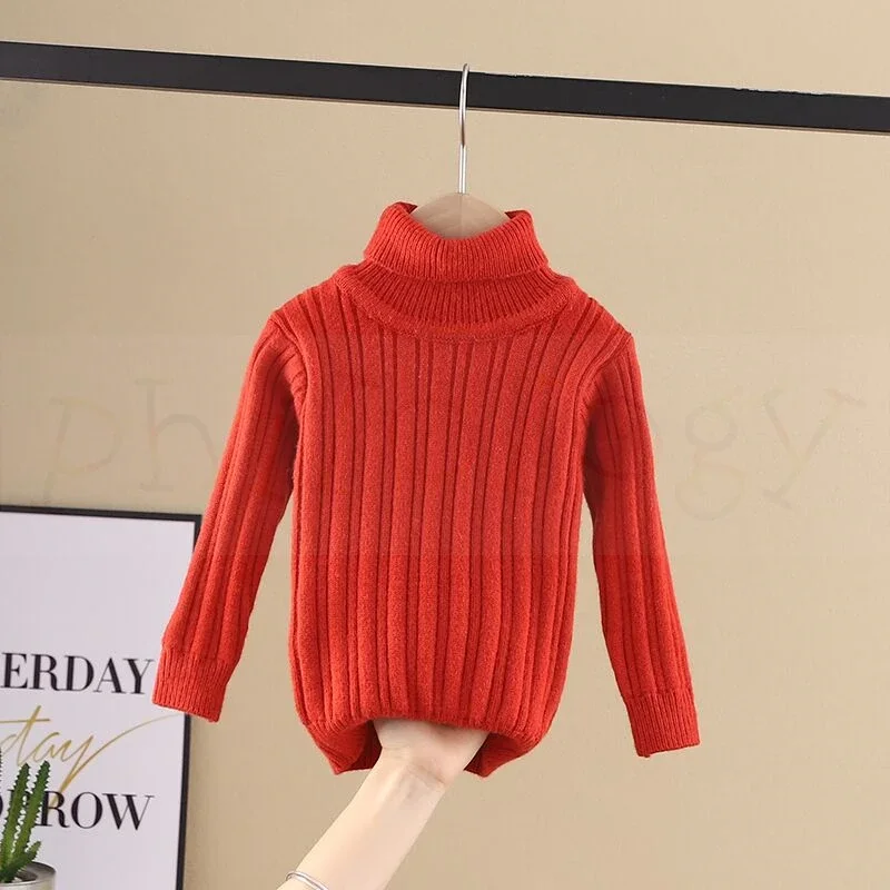 PHILOLOGY winter boy girl kid thick Knitted bottoming turtleneck shirts baby pure color high collar pullover sweater