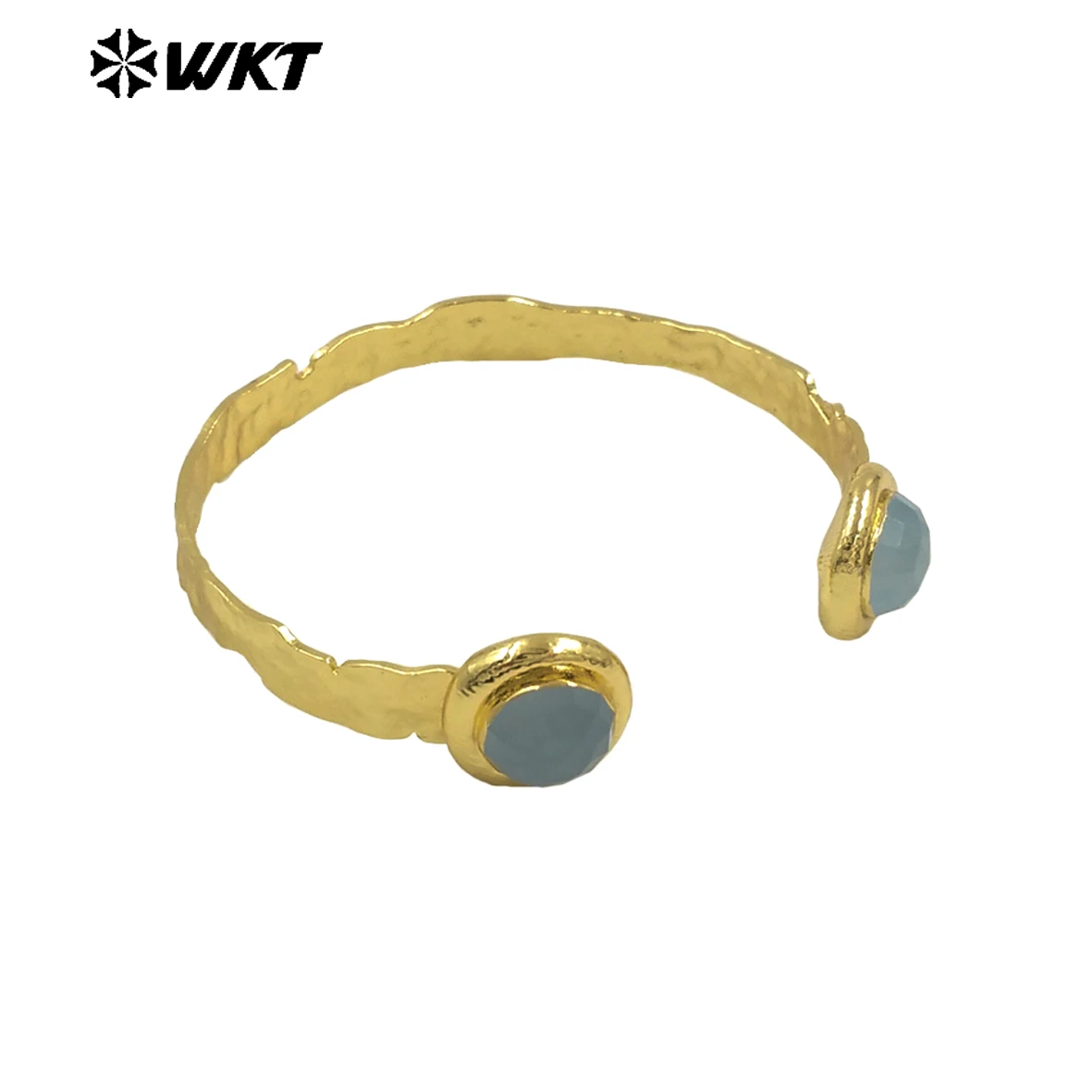 WT-B640 Stylish Hot Sale Multi-Colored Double Gemstone Cuff Yellow Brass Adjustable Bangle For Friends Gift Or Daily Decorative