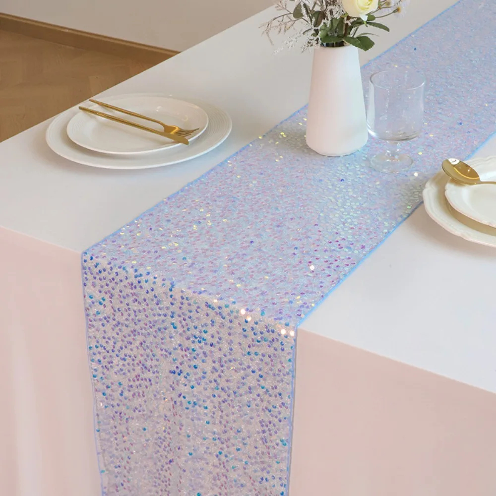 

Glitter Iridescent Sequin Table Runner Rectangular Extended Mermaid Theme Table Runner Romantic Lightweight Table Cover
