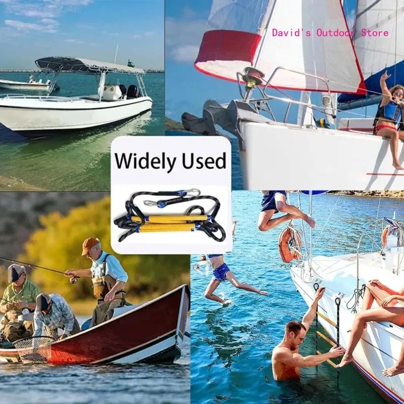 Portable Boat Rope Ladder Extension 5 Step Boat Rope Ladder Foldable Lightweight Swim Ladder Rigid Resin Step Designs X3UA