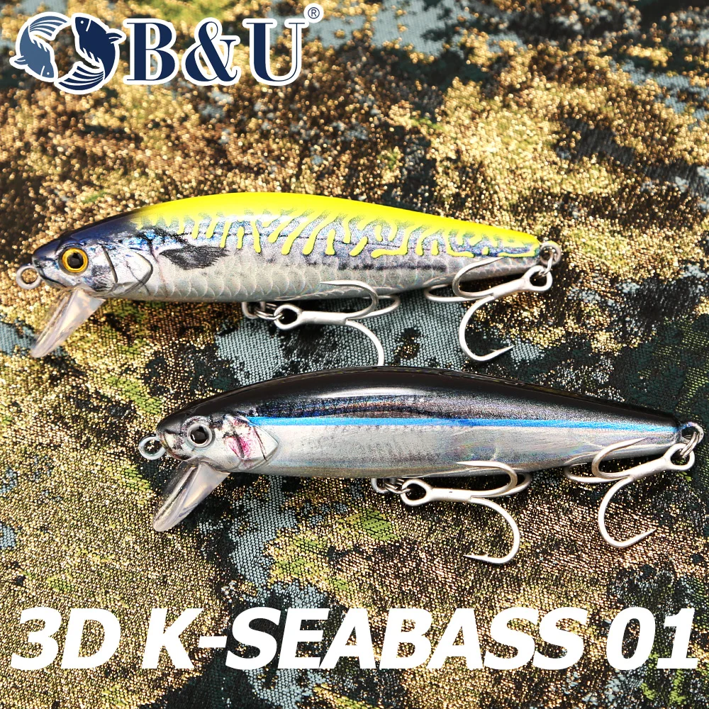 Przynęta twarda B&U Sinking Saltwater Minnow z ostrymi kotwiczkami, przynęty morskie na okonia i szczupaka