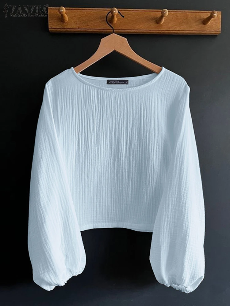 

ZANZEA Female Oversized Blouses Women Round Neck Blouses 2025 Long Sleeve O-Neck Blusas Casual Loose Tunics Textural Sense Tops