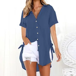 Women's clothing sales Dress Ladies Long T Shirt Loose Cotton Button Shirt Womens Casual Blouse Tops korean popular clothes