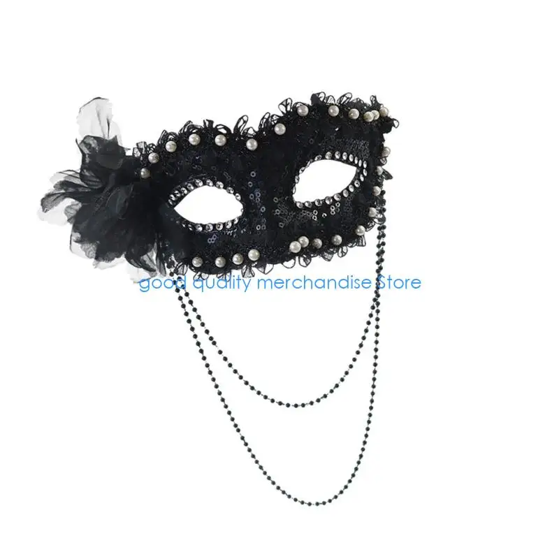 Y5JD Zijbloem Faux Parels Halfgelaatsmasker Comfortabel voor kostuumfeesten Halloween