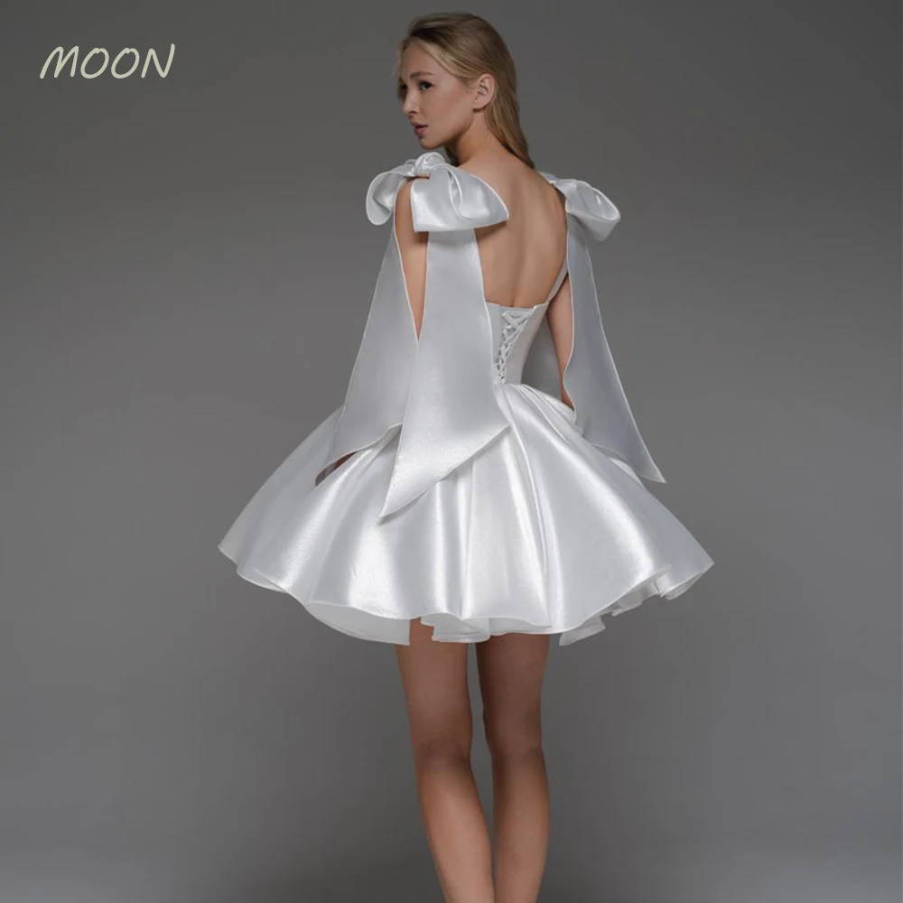 Moon Sweetheart bow sleeveless skirt Pleated satin cocktail Ball dress Girl graduation party formal evening dress