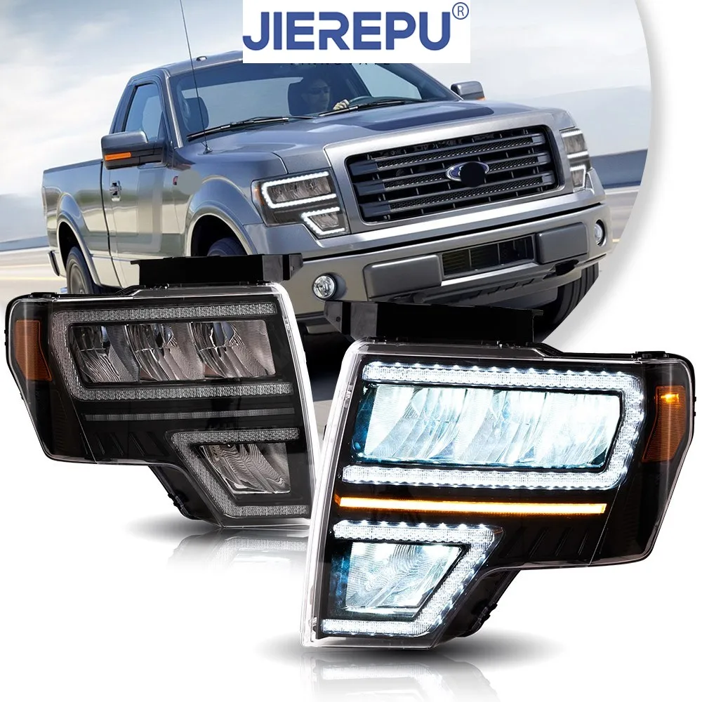 

Янтарный отражатель, полностью светодиодные фары в сборе для Ford F150 2009-2014, анимация запуска, аксессуары для автомобильных фар