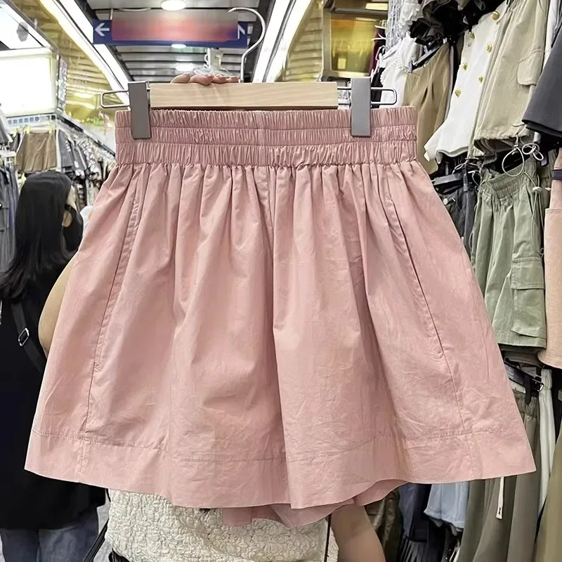 

Summer 2025 High Waist A-Line Sport Pants Casual Solid Color Versatile Short Shorts for Small Figures Korean Sle Commute