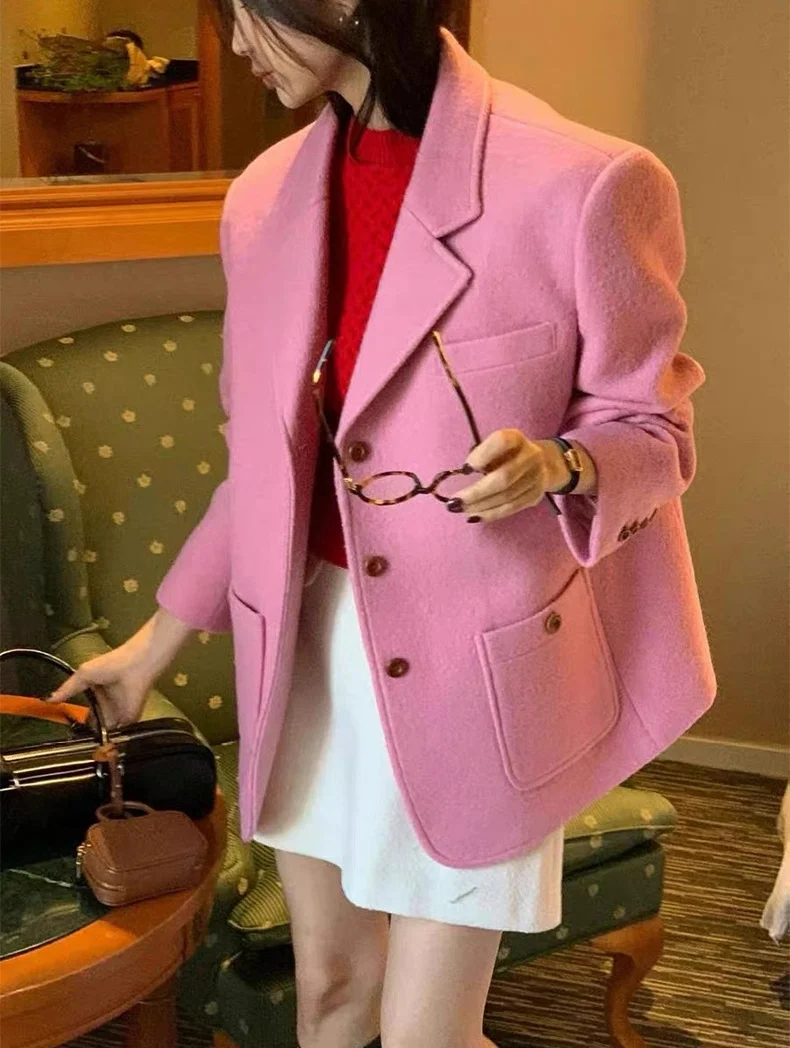 

Шикарный свободный женский шерстяной костюм Jaet, осенне-зимний универсальный возрастной пэчворк, высококачественный модный топ