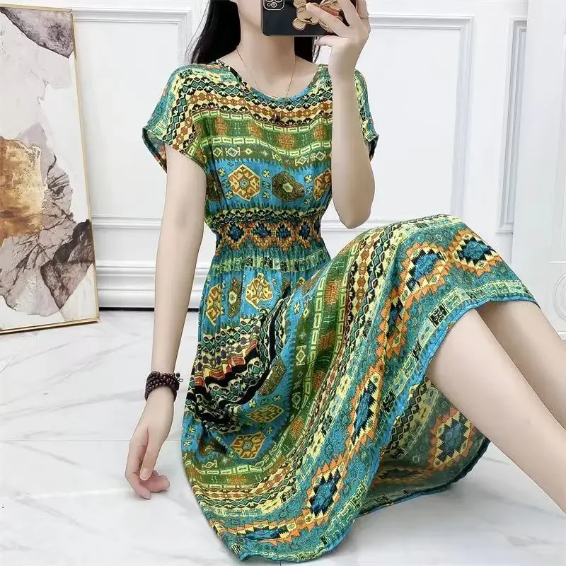 Long Dresses Premium Cotton and Silk Dress Bohemian Floral Dress  Women Clothing Robes Elegant Luxury Party Women‘s