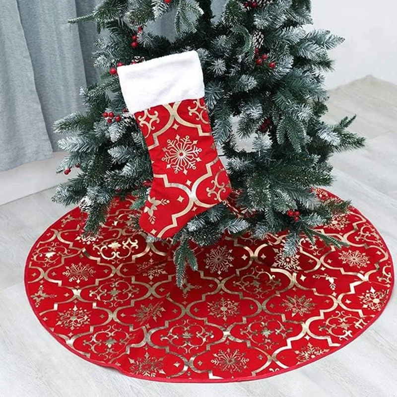 48 Inch Christmas Tree Skirt Xmas Soft Cover Mat Decor Snowflake Collar Farmhouse Tree Skirt Durable Easy Install