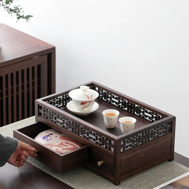 Walnut Fence Storage Rack Tea Storage Cabinet Pu'er White Tea Cake Moisture-proof Drawer Storage Box Tea Box