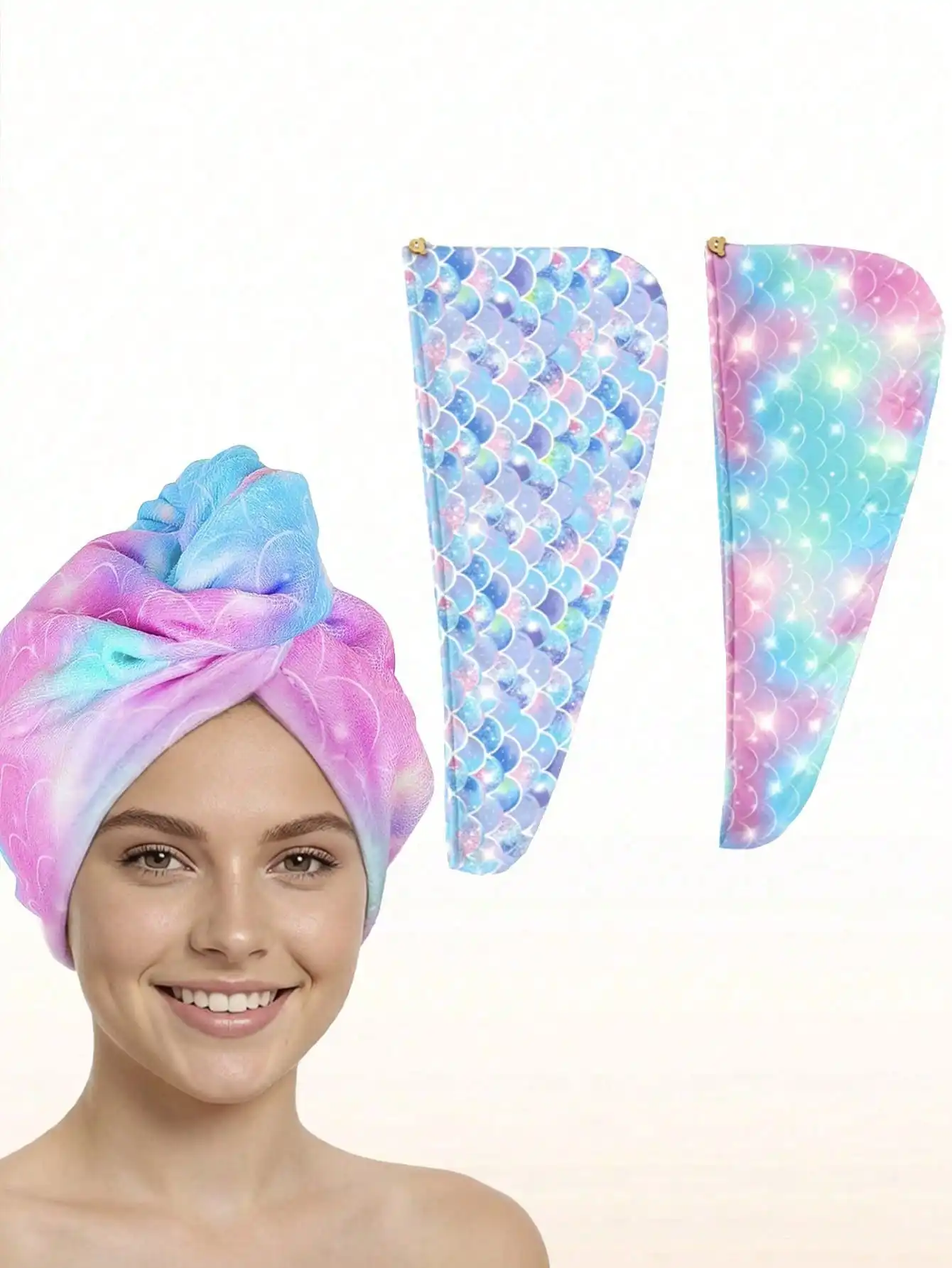 

2pcs Microfiber Hair Towel Wrap For Girls Rapid Drying Hair Towel With Button Hair Turbans For Wet Hair Wraps Head Towel Wrap For Girls, Dark Unicorn