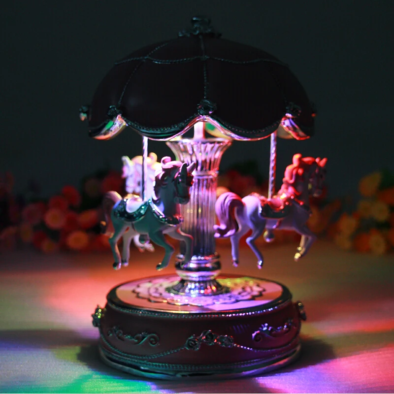 Luminous Creative Music Box Elegant Colorful Glitter Carousel Music Box Home Decoration Children Girls New Year\'s Birthday Gift