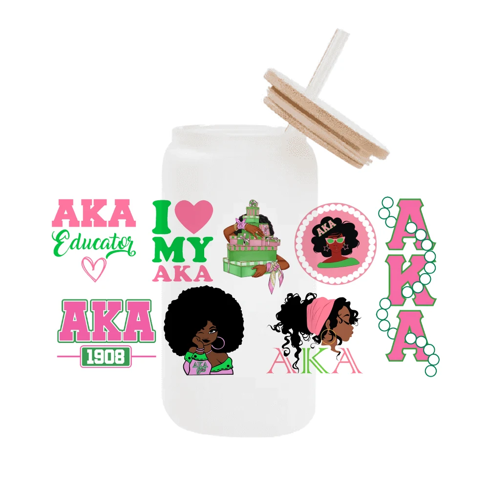 Alpha kappa alpha AKA Custom Labels DIY Logo UV DTF Sticker For 16oz Toys Transfer Decal Self Adhesive Sticker Libbey