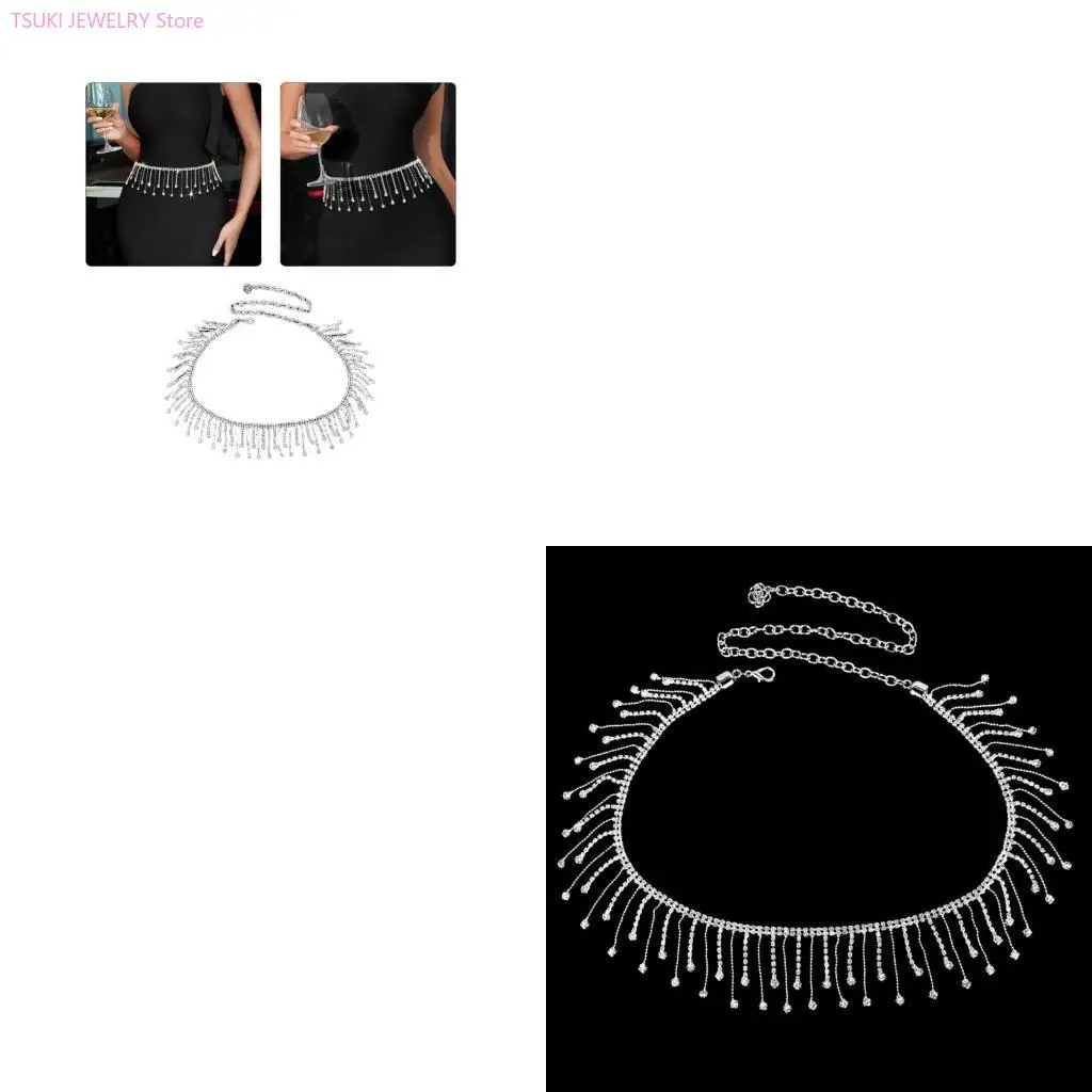 

62KE Элегантная поясная цепочка с бахромой из стразов для женщин, пояс для платья для банкетов в жаркий день