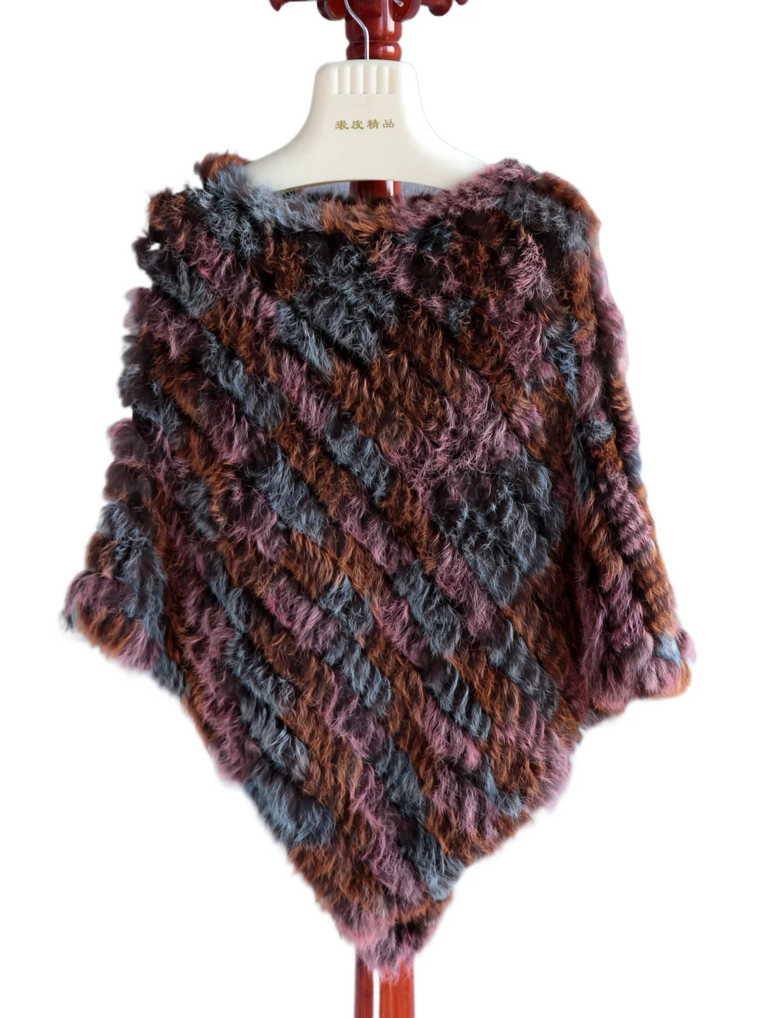 2025 Autumn and Winter Foreign Trade Colorful Gradient Rabbit Fur Cloak Shawl Fur Jacket Pure Hand Knitted Knitted Shawl Women