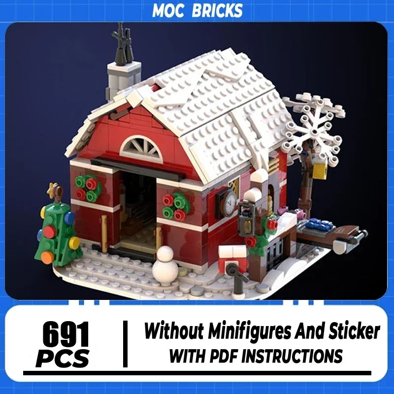 MOC-Blocos de Construção Modular City Street View, Presente do Dia de Natal, Modelo DIY, Tecnologia Montagem de Tijolos, Oficina do Papai Noel