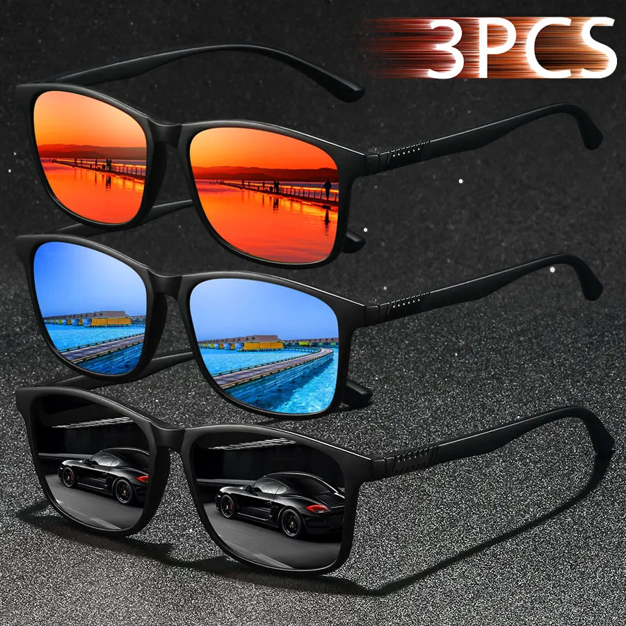 3Pcs Fashionable Square Retro Grid Sunglasses Neutral Driving Travel Sunglasses Anti Glare Night Vision Fishing Sunglasses UV400