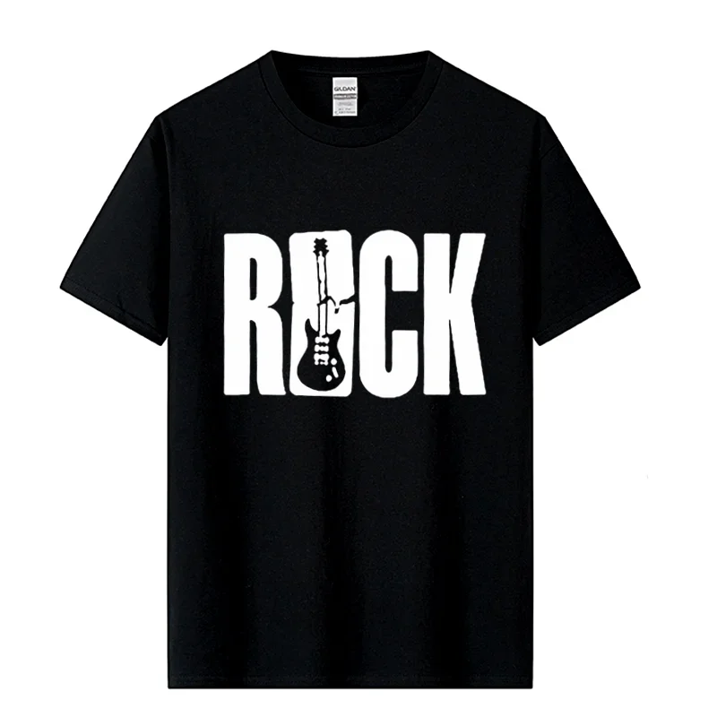 New Streetwear maglietta a maniche corte con scollo a o da uomo ROCK chitarre musica Pirnt T-Shirt Hip Hop Rock'n'roll Tees top Harajuku