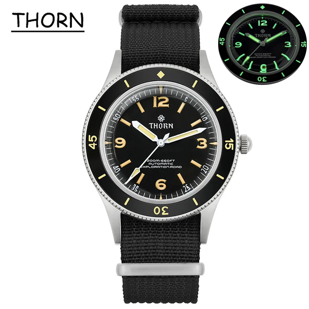 Thorn 50-Fathoms Watch NH35 Automatic Mechanical Movement 200M Watchproo K9 Mineral Crystal 200M Watchproof 40mm Vintage Watches