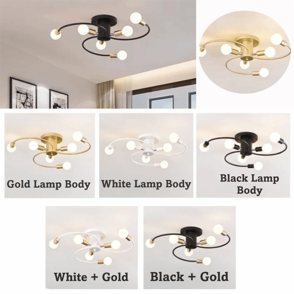 

Black White Gold Ceiling Light Soft Iron Material Minimalist Ceiling Light Energy Saving E27 Bulb Base Chandelier Study Room